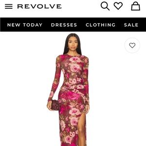 Free People Ganni Long Sleeve Floral Dress in Pink and Red